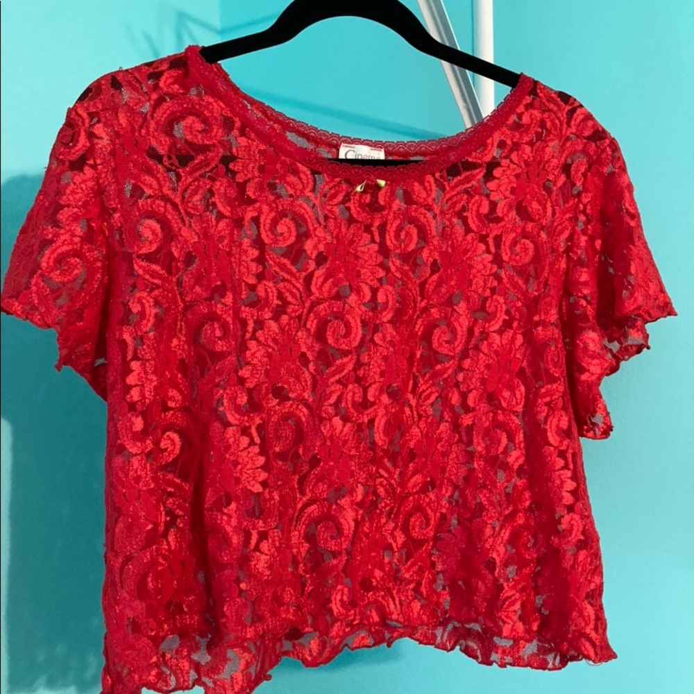 Cinema Etoile Crop Top Shirt Red Lace Size XL